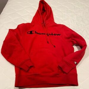 Champion Red Hoodie Small Logo Pullover